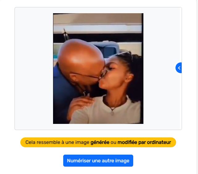 capture d'écran d'un deepfake sur Tshisekedi qui embrasse une jeune fille identifiée comme fake