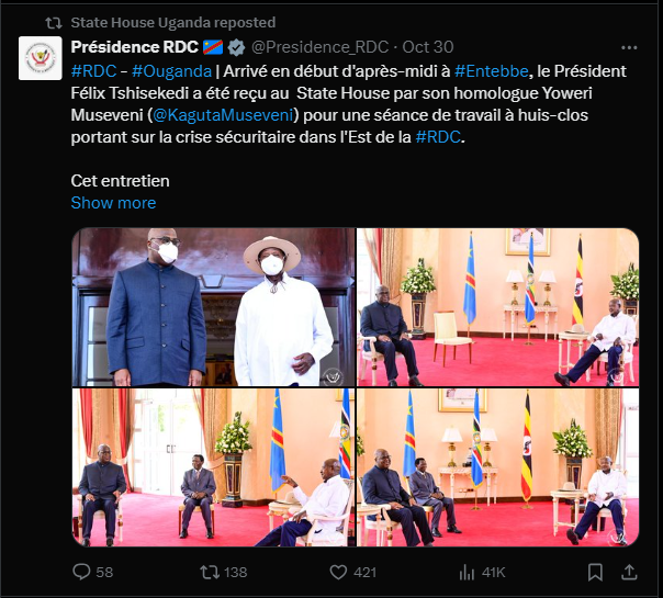 Félix Tshisekedi en Ouganda