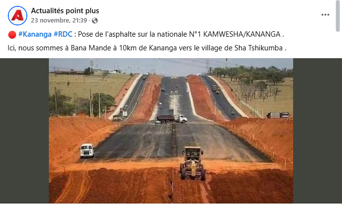 Prétendue photo de Route nationale 1 Kamuesha-Kananga
