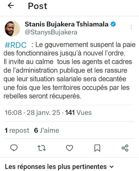 Prétendue tweet de Stanis Bujakera
