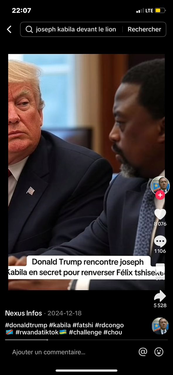 Capture de la publication de la prétendue rencontre de Trump et Kabila