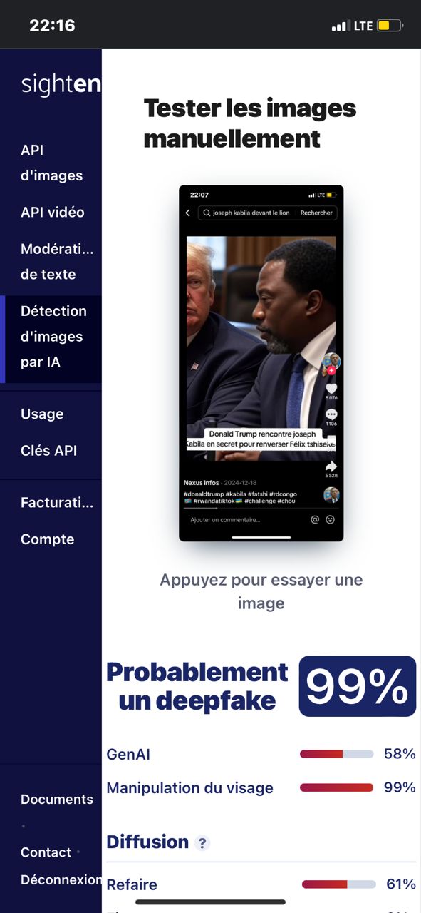 Résultat de Sighten sur l'image de Trump et Kabila