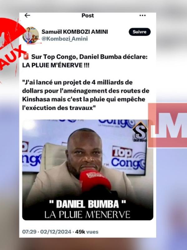 Prétendue déclaration de Daniel Bumba sur Top Congo FM